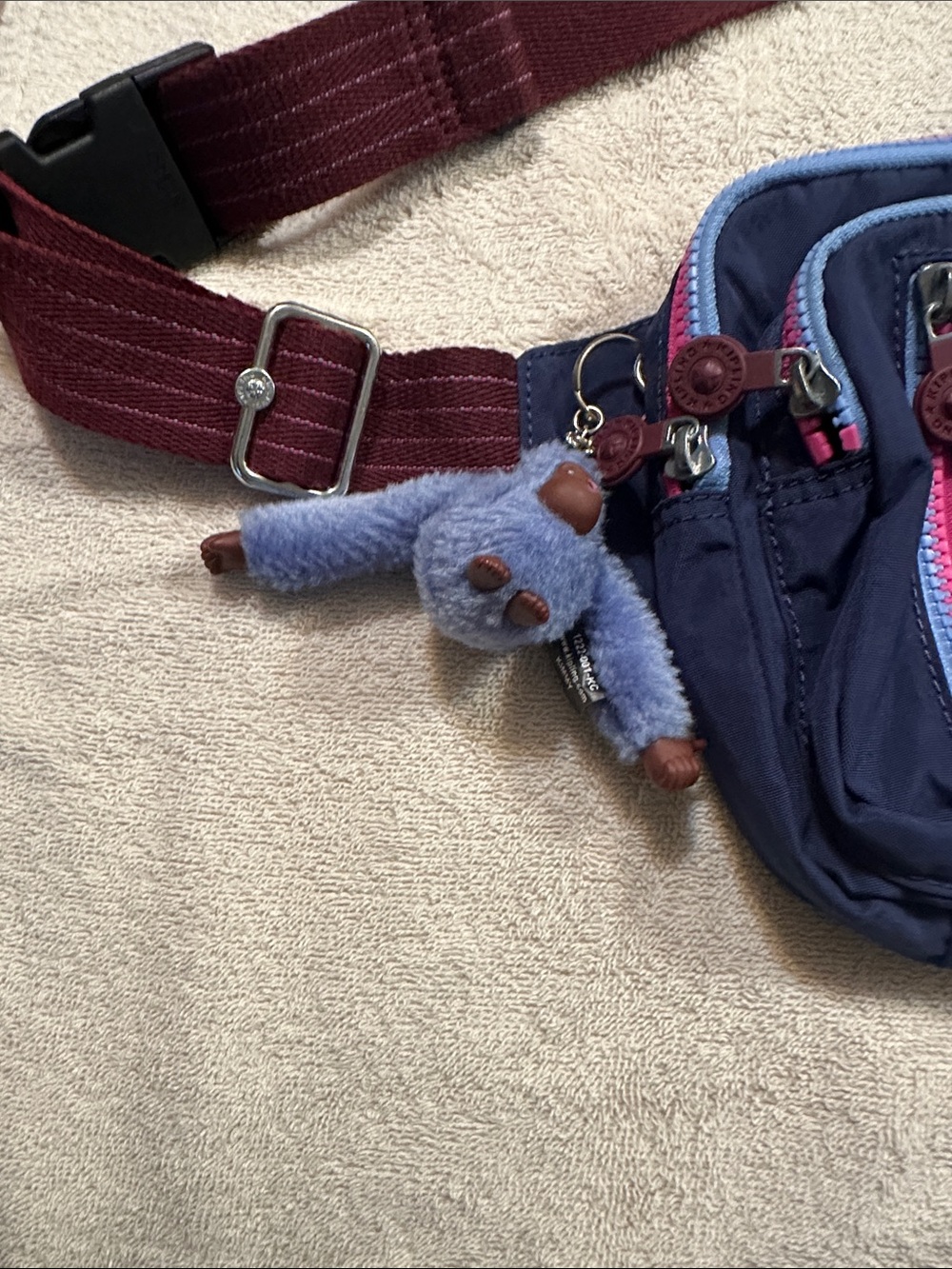 Kipling Navy and Pink Crossbody Bag with Burgundy Strap - Picture 4 of 10